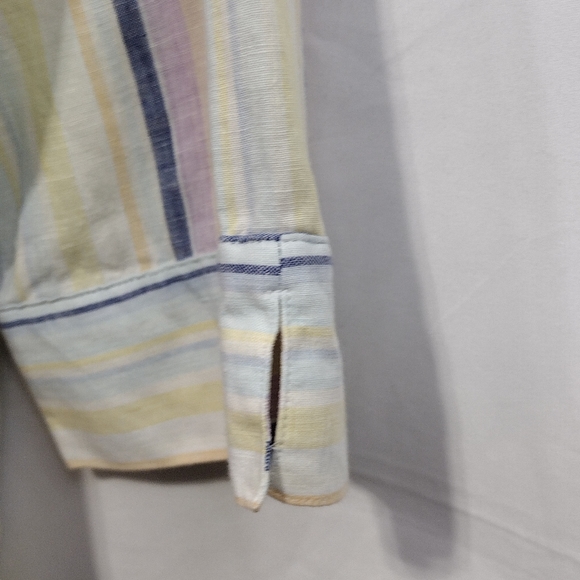 Chico's No-Iron Linen Striped Shirt Women's L Multicolor 90s Y2K Casual - Picture 8 of 9
